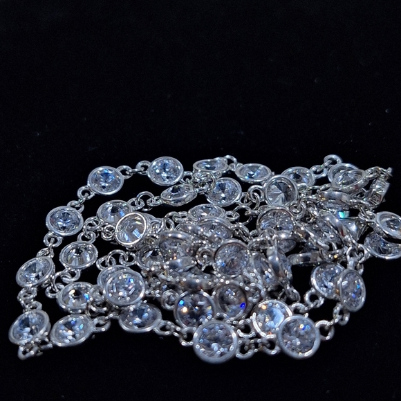 Diamonique By-The-Yard 100-Facet Necklace ✨ Platinum-Clad 925 20" QVC W/box - Picture 11 of 15